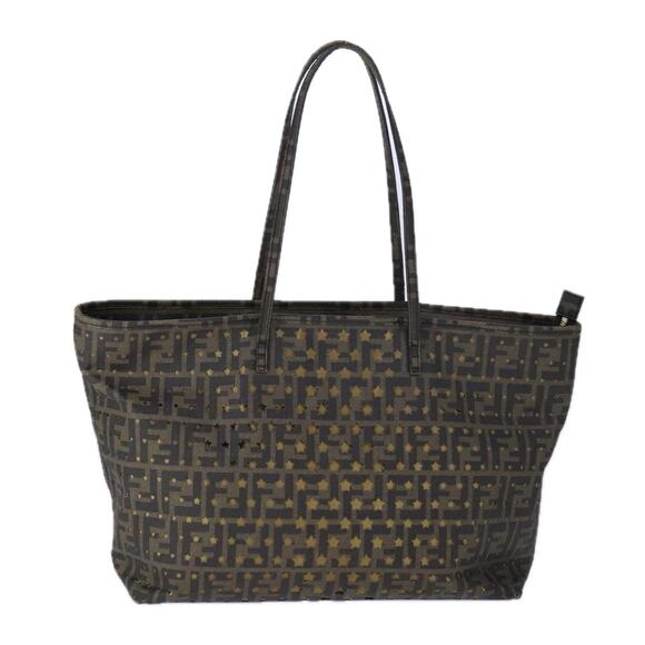 FENDI Zucca Canvas Tote Bag Pvc Brown Black Gold - Picture 2 of 12